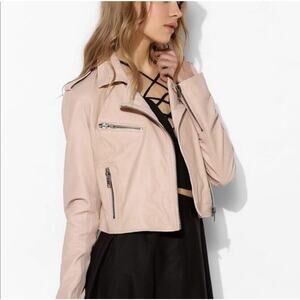 NWT Silence Noise Jacket Womens M Peach Leather Cuff Zip Collared Crop Full Zip